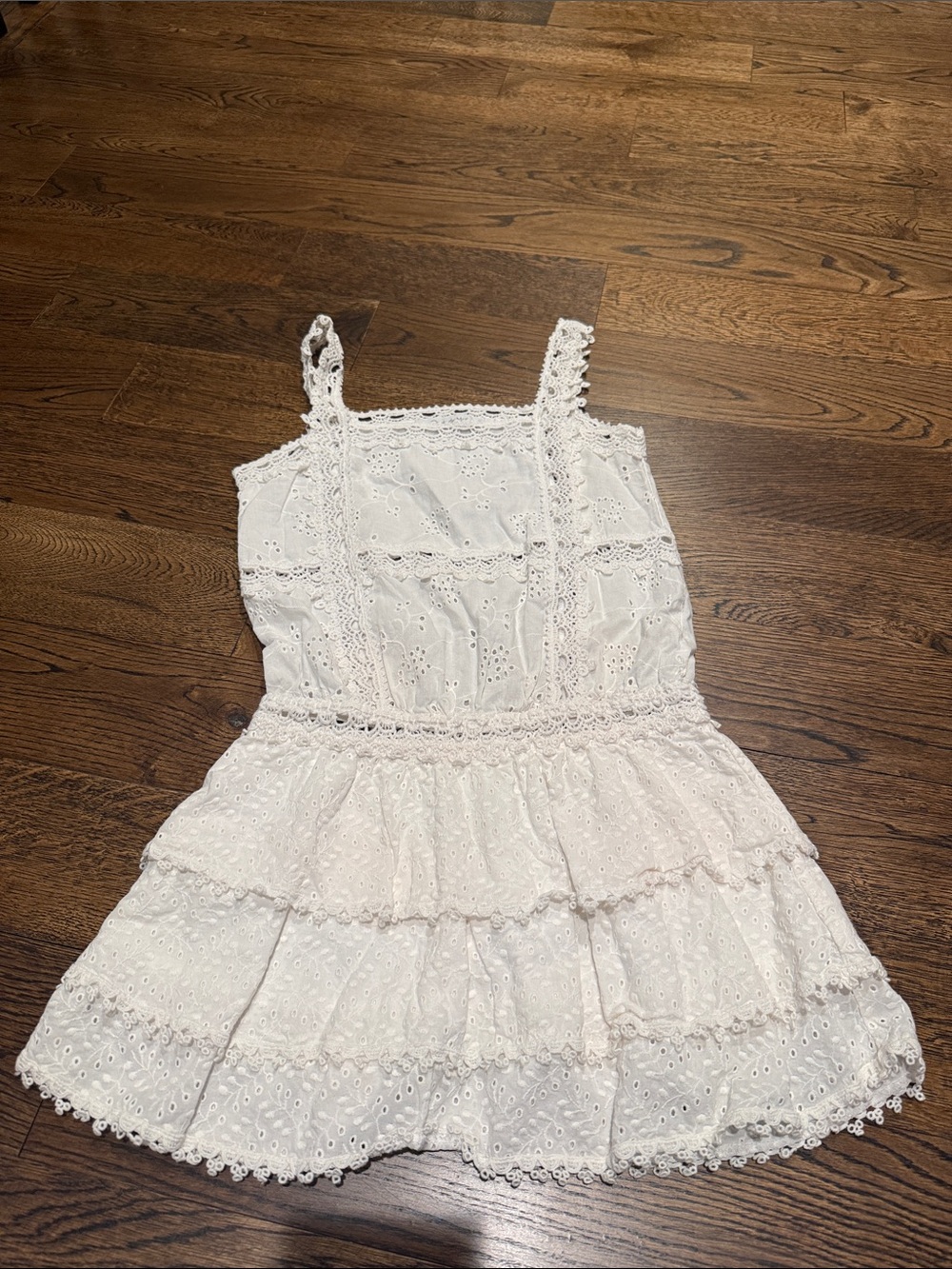 OndadeMar Girls' White Eyelet Sundress with Ruffle Tiers